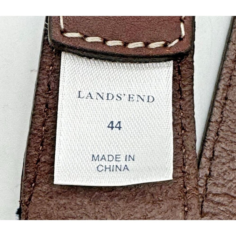 Lands' End Wool Blend Web Belt Men's 44 Navy Blue Brass Buckle Leather Trim 1.25 - Picture 6 of 9